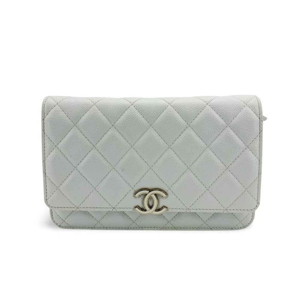 Chanel Classic Chain Wallet Caviar White Champagne Gold
